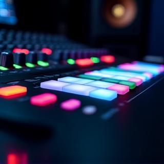 Mesa de mixagem digital com faders iluminados